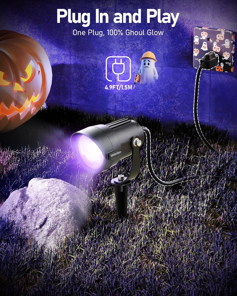 HIBOITEC Halloween Black Light Spotlight Outdoor 12W IP65 Waterproof LED Spot Lights Landscape Lighting with US Plug for Glow Party Body Paint Yard Garden Decorations 2Packs - Image 5